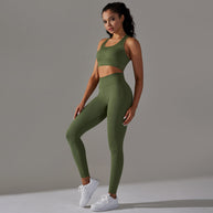 Damen Sport-BH und Hochbund-Leggings Set mit nahtloser Verarbeitung und atmungsaktiven Eigenschaften WW