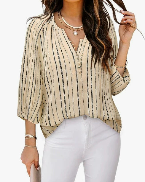 Damen elegante Tunika-Bluse mit raffinierten Streifen WW