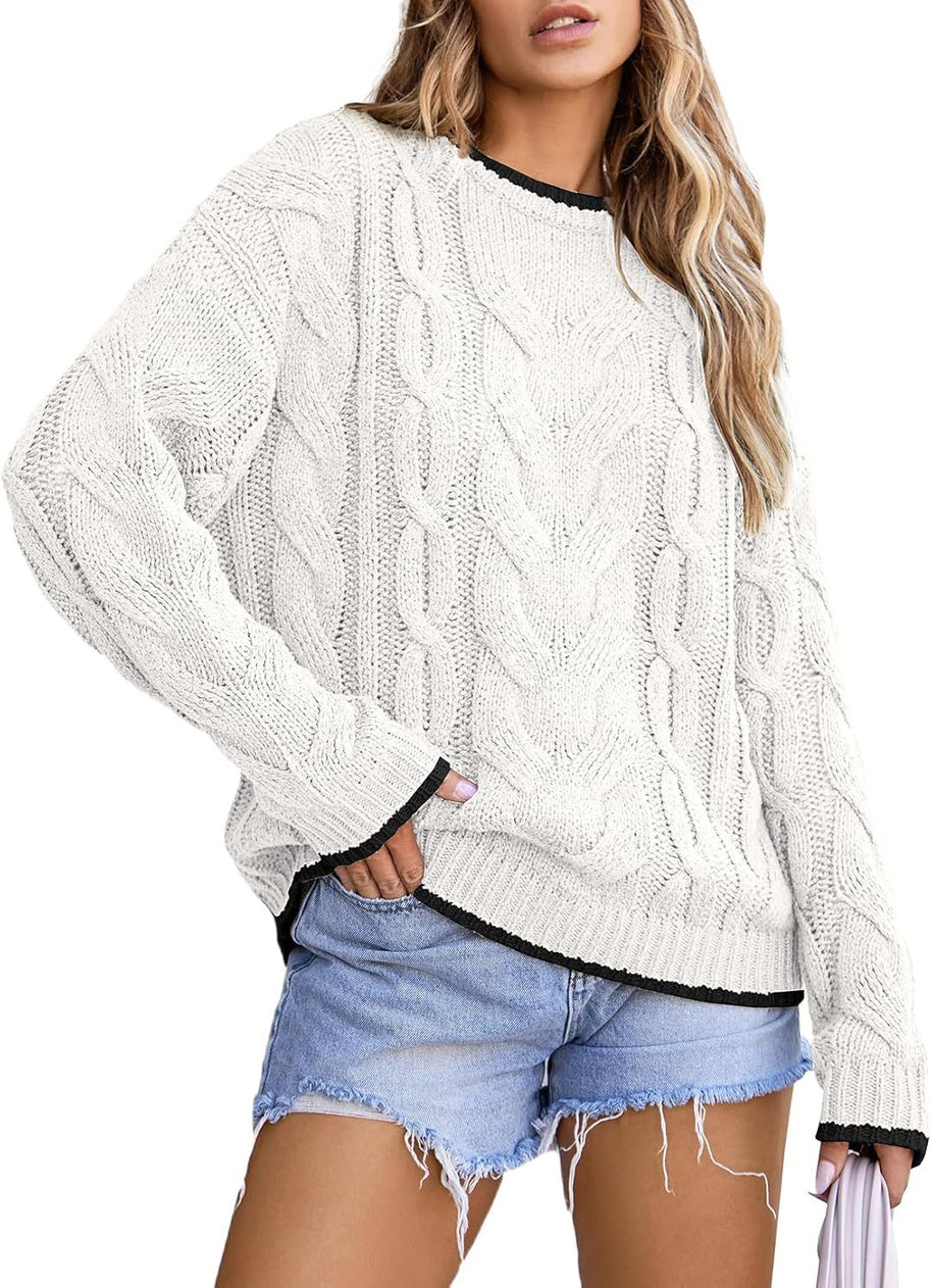 Damen Strickpullover mit grobem Zopfmuster WW