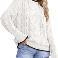 Damen Strickpullover mit grobem Zopfmuster WW