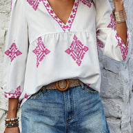 WW | Boho Chic V-ausschnitt Bestickte Bluse Für Frauen