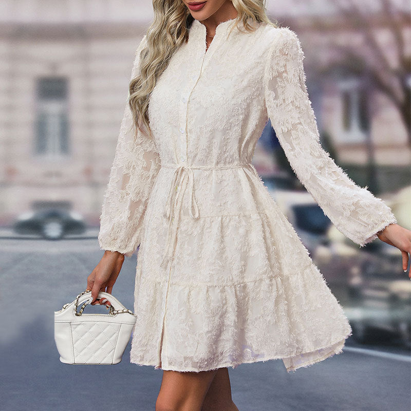 Damen Blusenkleid mit hochgeschlossener Leiste und verspieltem Design W&W Mode
