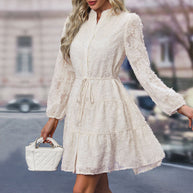 Damen Blusenkleid mit hochgeschlossener Leiste und verspieltem Design WW