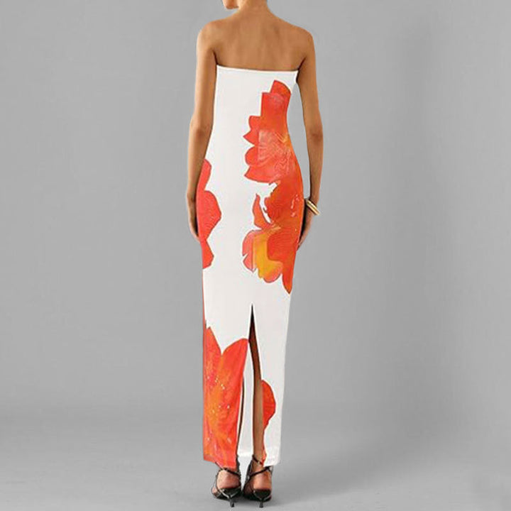 Anmutiges Blumenmuster Schulterfreies Figurbetontes Kleid W&W Mode