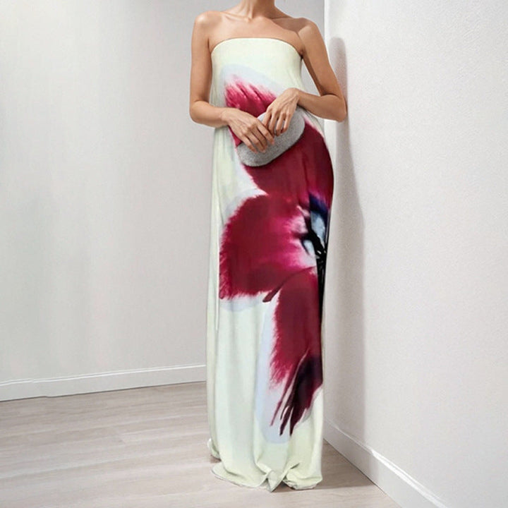 Damen Maxikleid mit schulterfreiem Design und floralen Akzenten W&W Mode