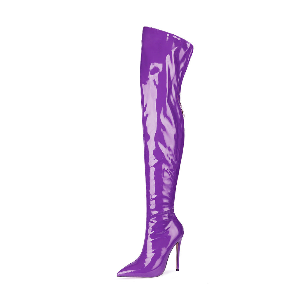 Damen Hochglanz Over-the-Knee Stiletto Stiefel WW