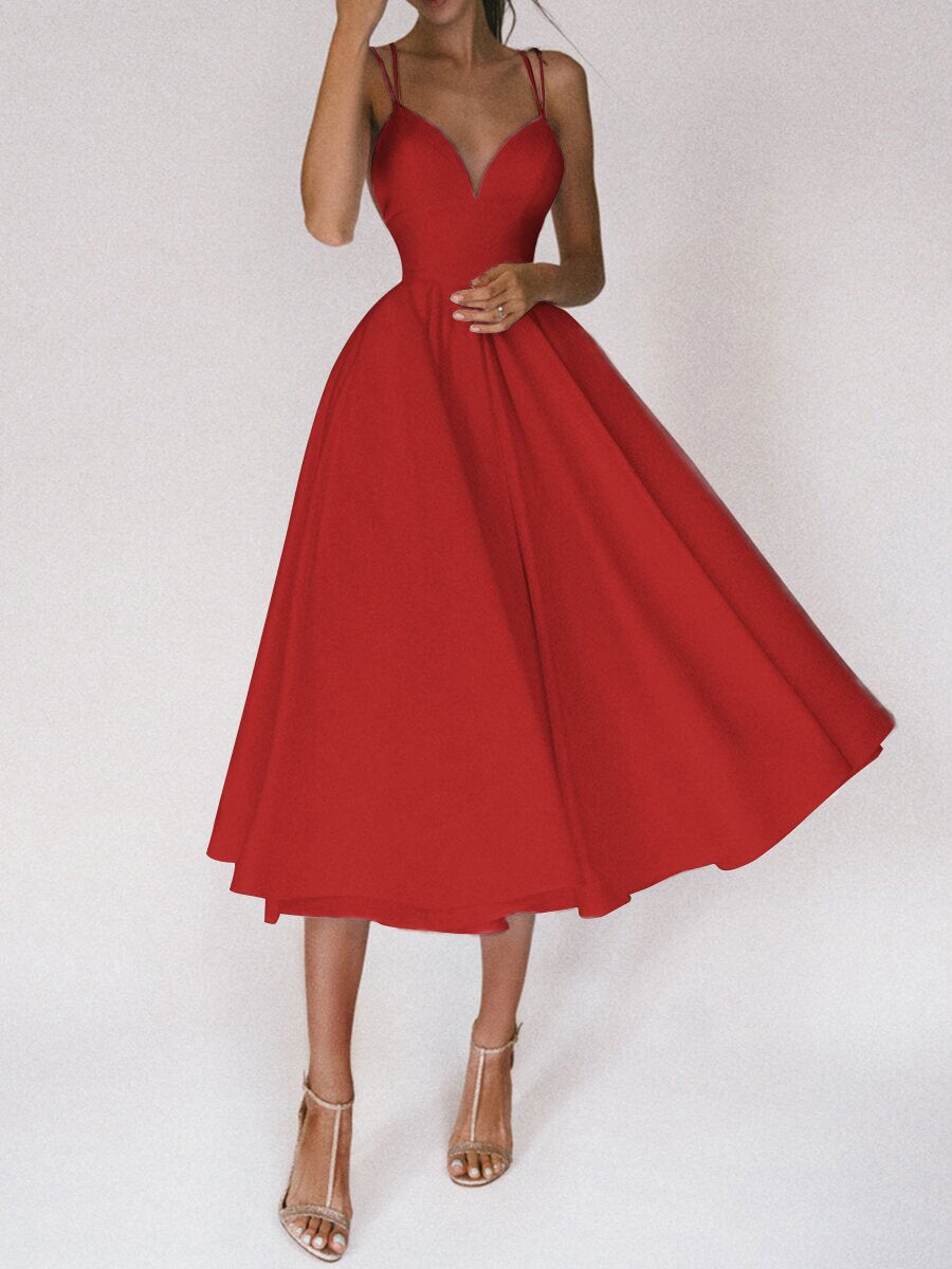 Damen A-Linien Kleid mit V-Ausschnitt und trägerlosem Design WW