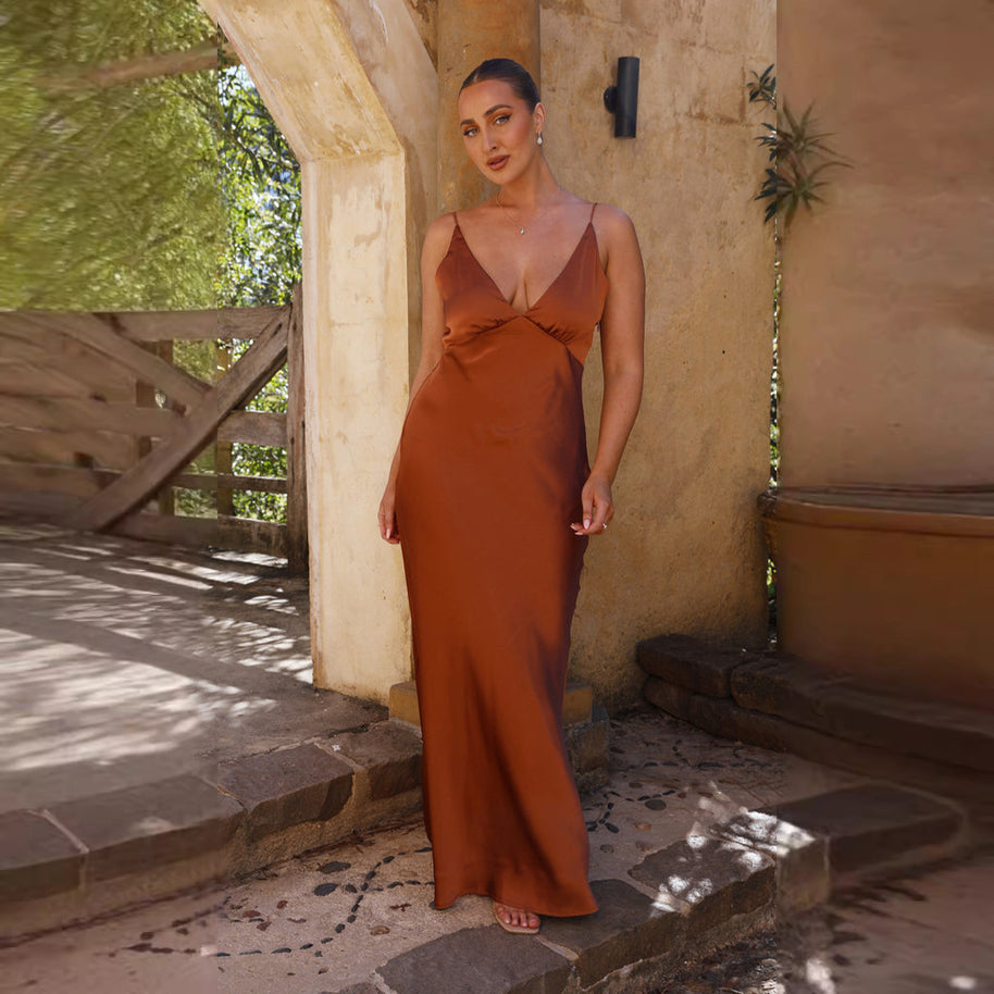 Damen Elegantes und figurbetontes Abendkleid mit tiefem V-Ausschnitt und schmalem Schnitt WW