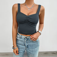 Damen Cropped Top mit Raffung und breiten Trägern WW