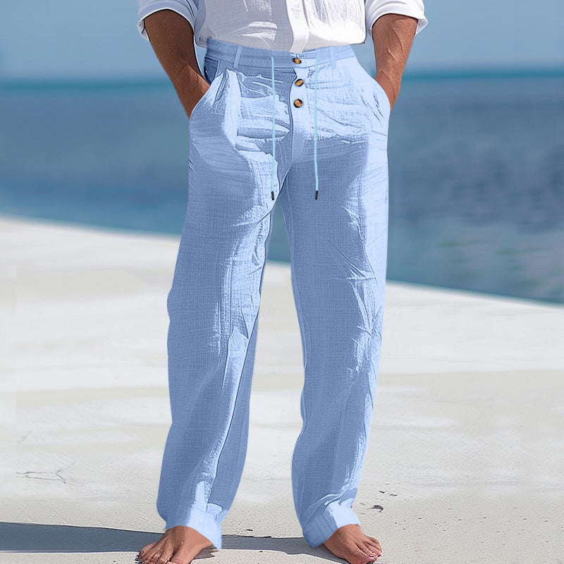 Herren lässige Leinenhose mit hohem Bund und bequemen Taschen WW