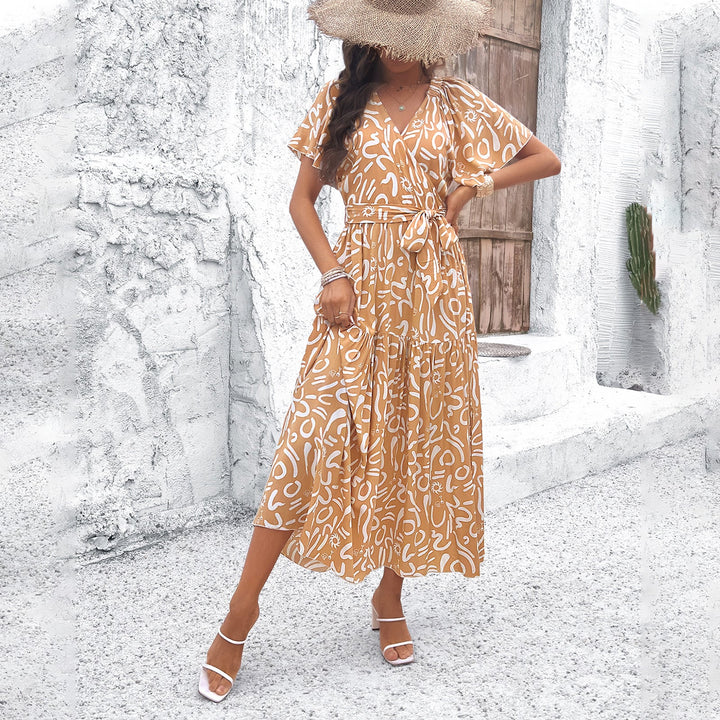 Damen Wickelkleid mit voluminösen Ärmeln und verspieltem Muster W&W Mode