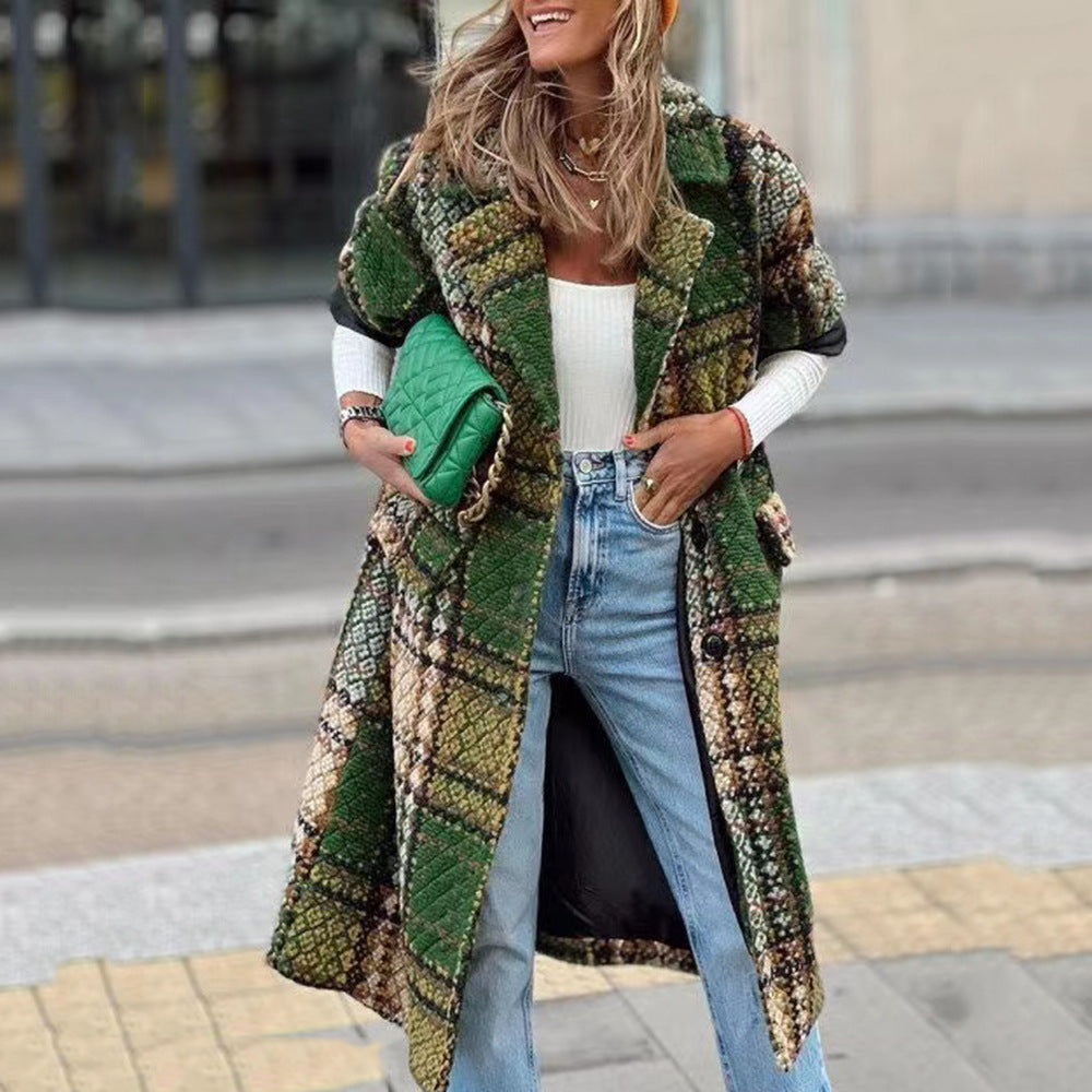 Damen Dekorativer Mantel mit Kunstmuster und tiefem Kragen W&W Mode