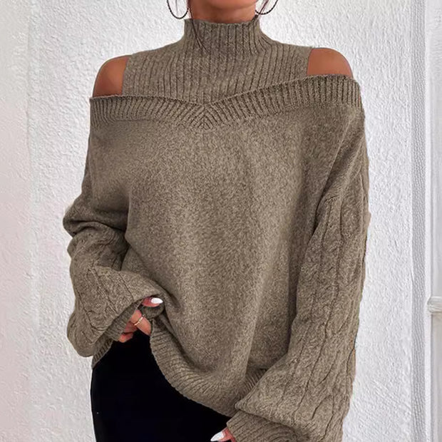 Damen Strickpullover mit lässigem Off-Shoulder Design und hohem Kragen WW