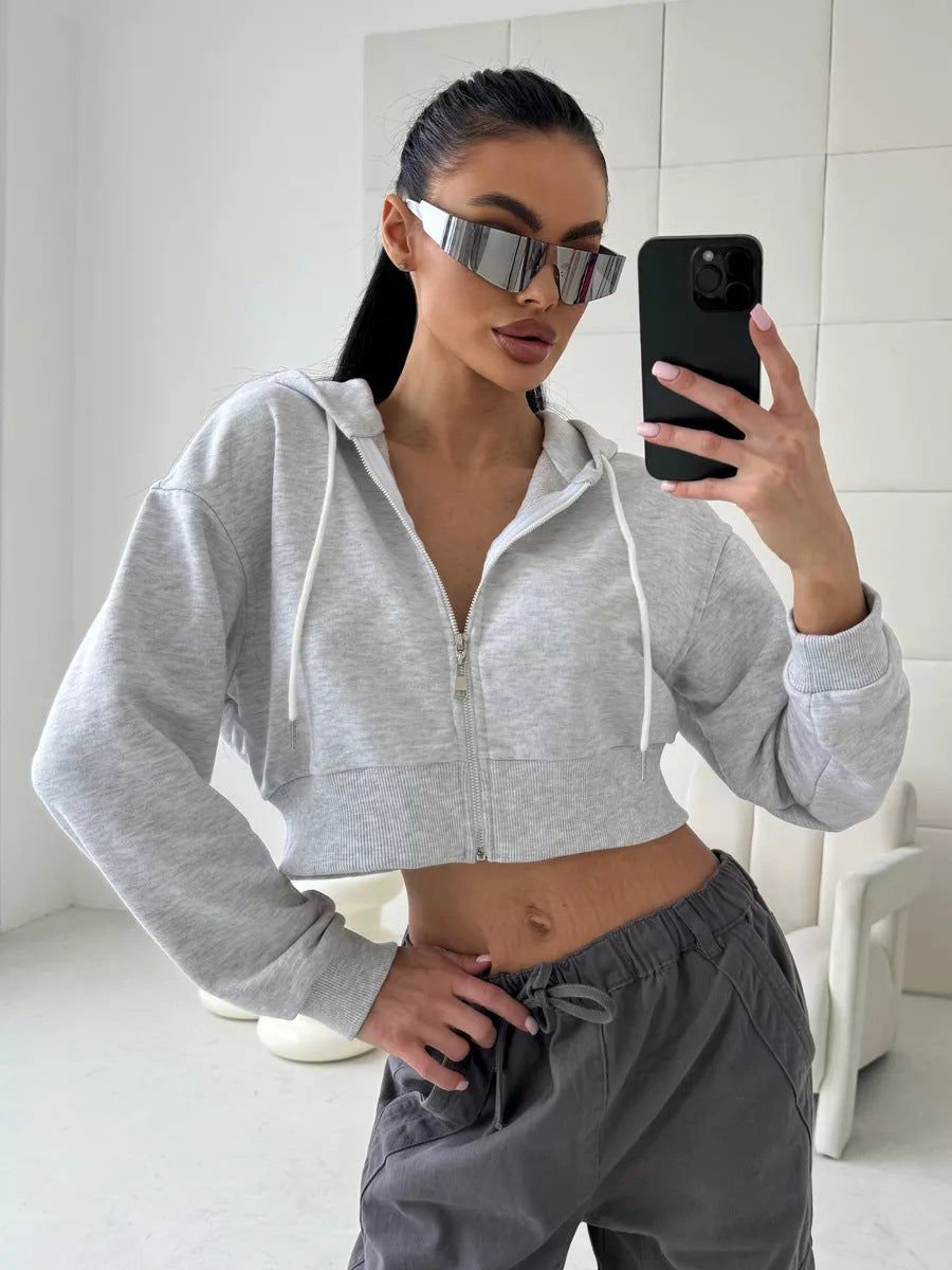 Damen Sportliche Crop-Top Jacke WW