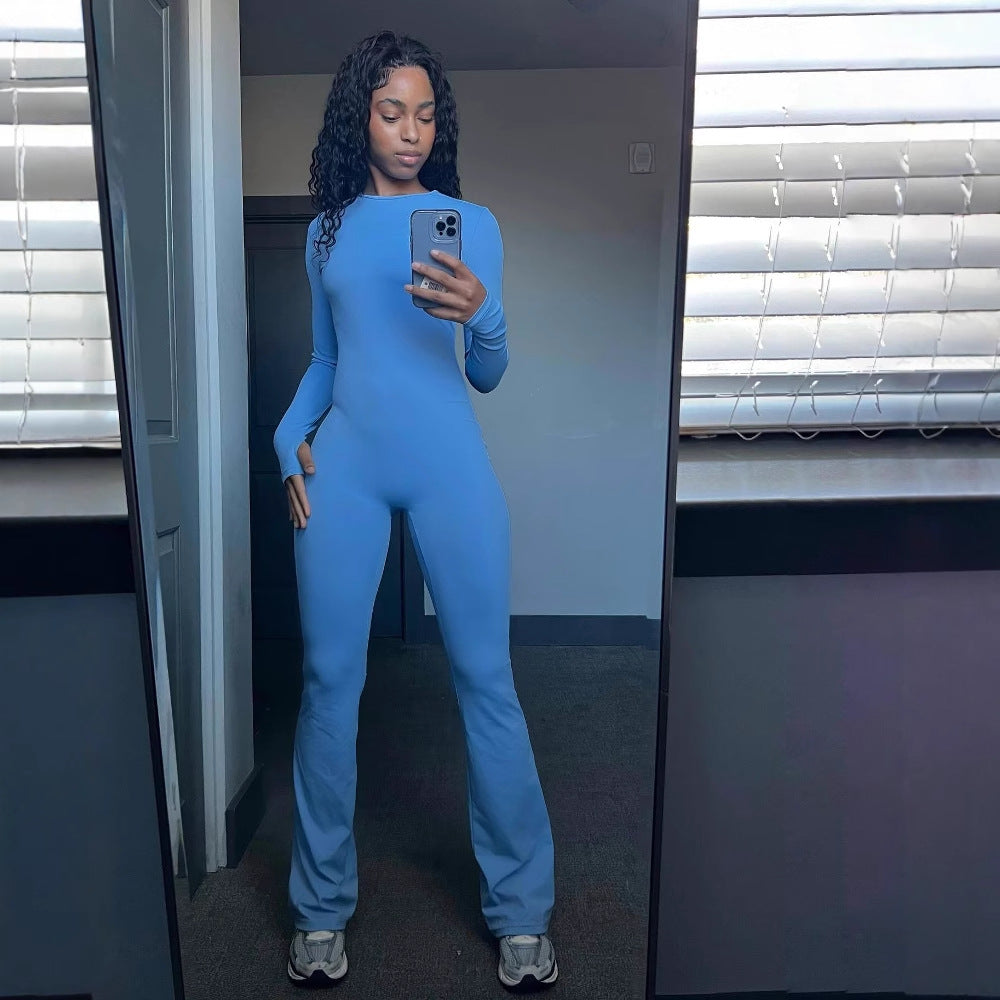 Damen sportlicher Bodysuit mit langem Arm und ausgestelltem Bein WW