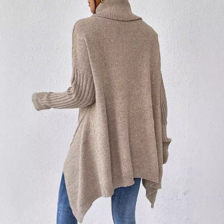 Damen lässiger Pullover mit Stehkragen und asymmetrischem Schnitt W&W Mode