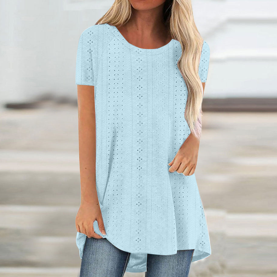Damen Atmungsaktive Lochmuster Tunika Top WW