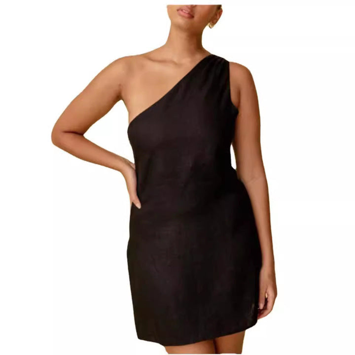 W&W Mode | Einfarbiges Slim Fit One-Shoulder Pendelkleid