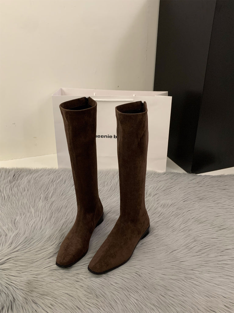 Damen hohe Stiefel aus Wildleder mit spitzen Zehen WW