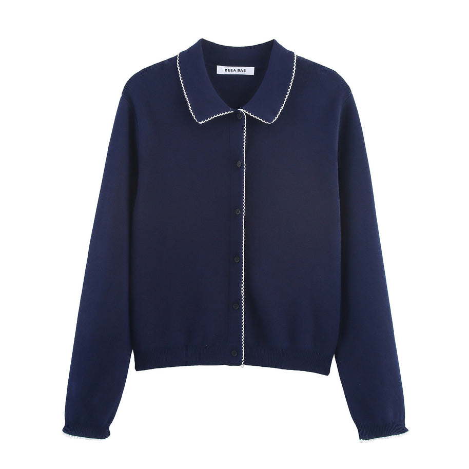 Damen Strickjacke mit eleganter Bubikragen und feinen Knopfdetails WW