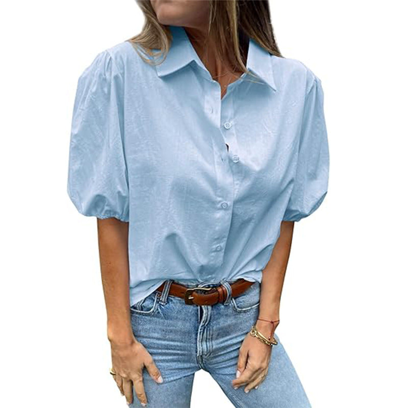 Damen Bluse mit Puffärmeln und klassischem Kragen WW