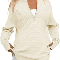 Damen Hochwertiger Reißverschluss Pullover mit strukturiertem Design WW