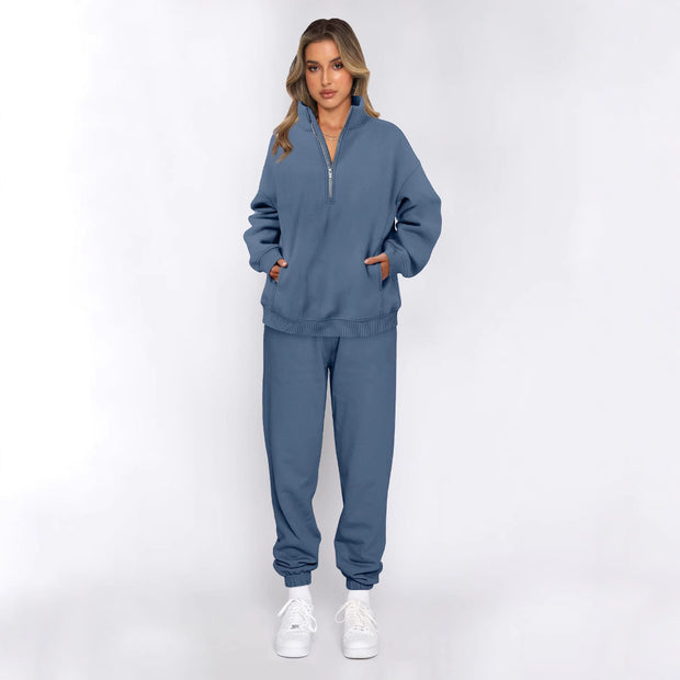 Damen sportliches Freizeit-Set mit hohem Kragen und praktischen Taschen WW