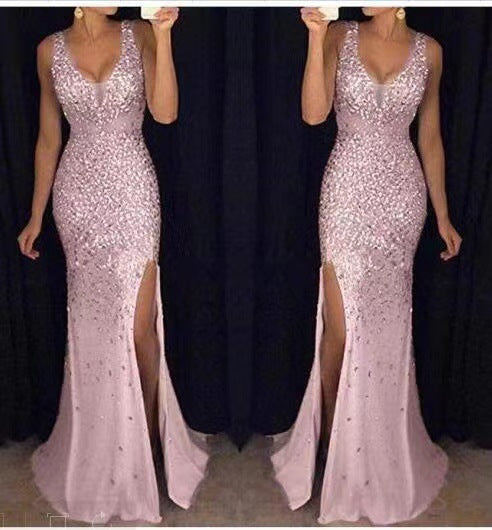 Damen Abendkleid mit schimmernden Pailletten und hautenges Design WW
