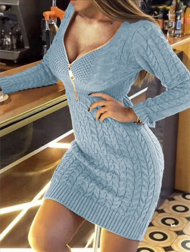 Damen Strickkleid mit engem Schnitt und dekorativer Reißverschlussdetails WW
