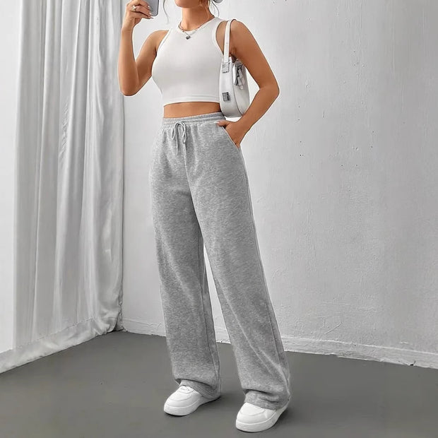 Damen Bequeme Freizeithose mit weitem Bein WW