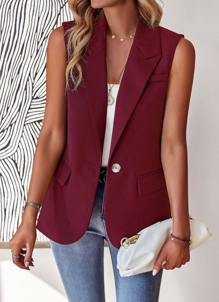 Damen lässiger Blazer ohne Ärmel mit tailliertem Schnitt und eleganten Taschen WW