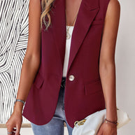 Damen lässiger Blazer ohne Ärmel mit tailliertem Schnitt und eleganten Taschen WW