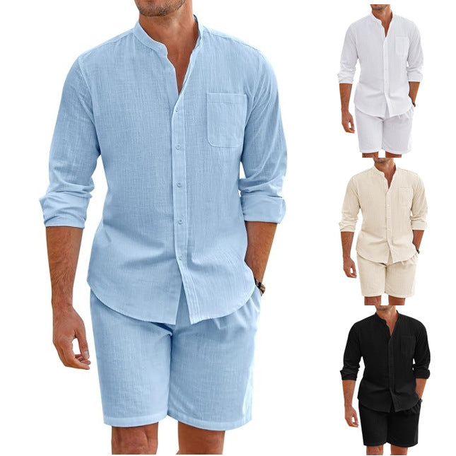 Herren Leichte und atmungsaktive Leinenhemden mit kurzer Hose WW