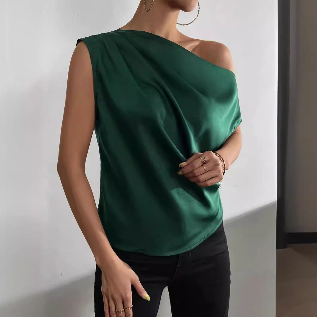 Damen asymmetrisches Top mit Drapierung und elegantem Schnitt WW