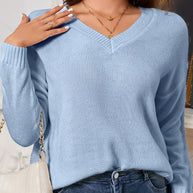 Damen Strickpullover mit V-Ausschnitt und eleganter Rippstruktur WW