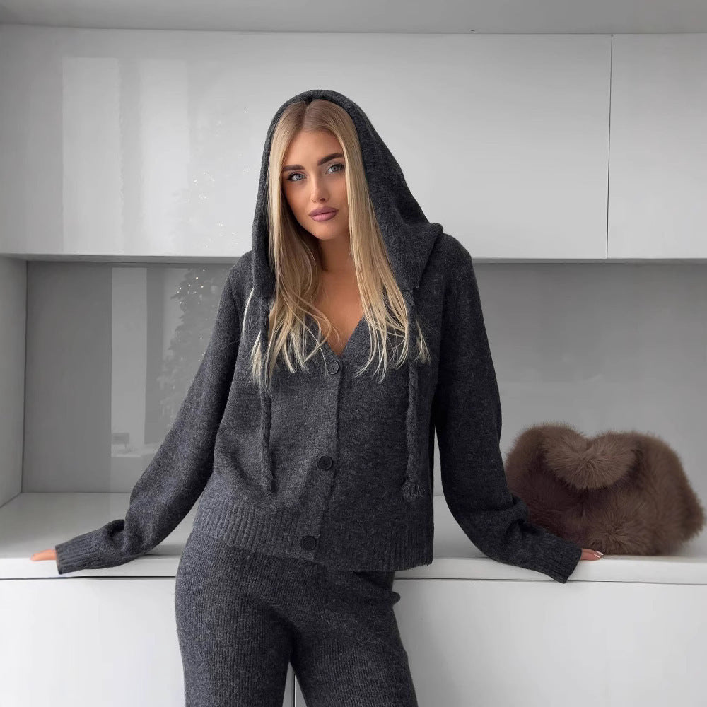 Damen Set aus weichem Strick mit Cardigan und weiten Hosen WW