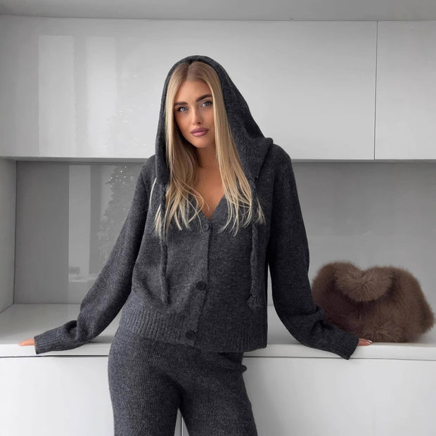 Damen Set aus weichem Strick mit Cardigan und weiten Hosen WW