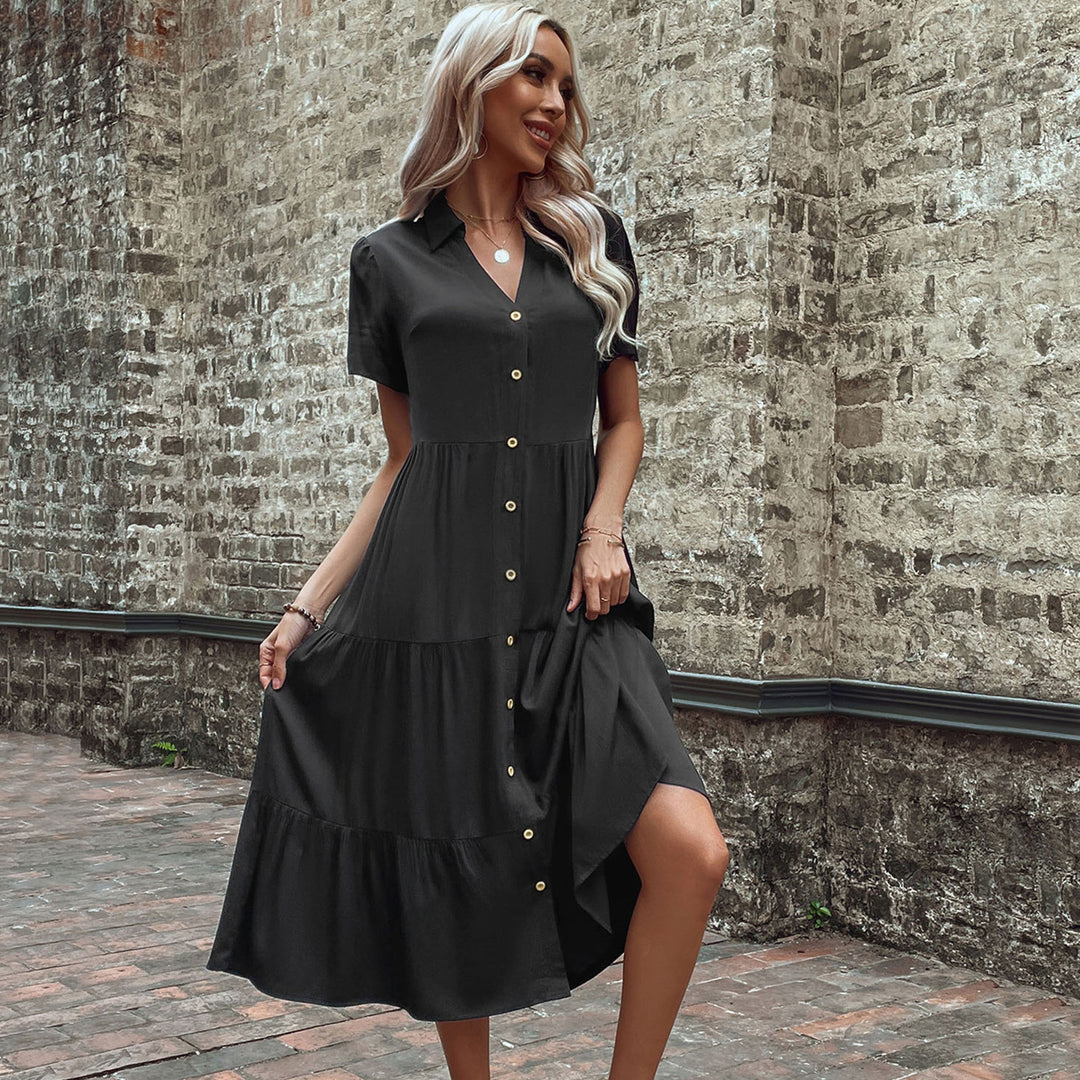 Damen Hemdblusenkleid mit eleganten Knopfdetails und voluminösem Rock W&W Mode