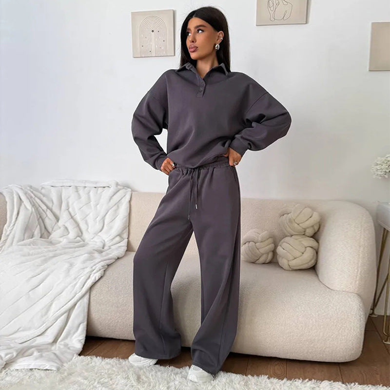 Damen bequemer Poloshirt und lockere Hose Set WW
