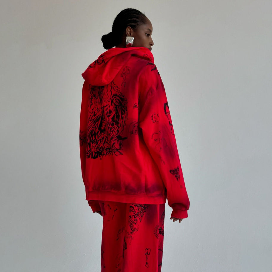 Damen Sportlicher Oversized Set mit einzigartigen Grafiken und Kapuze WW