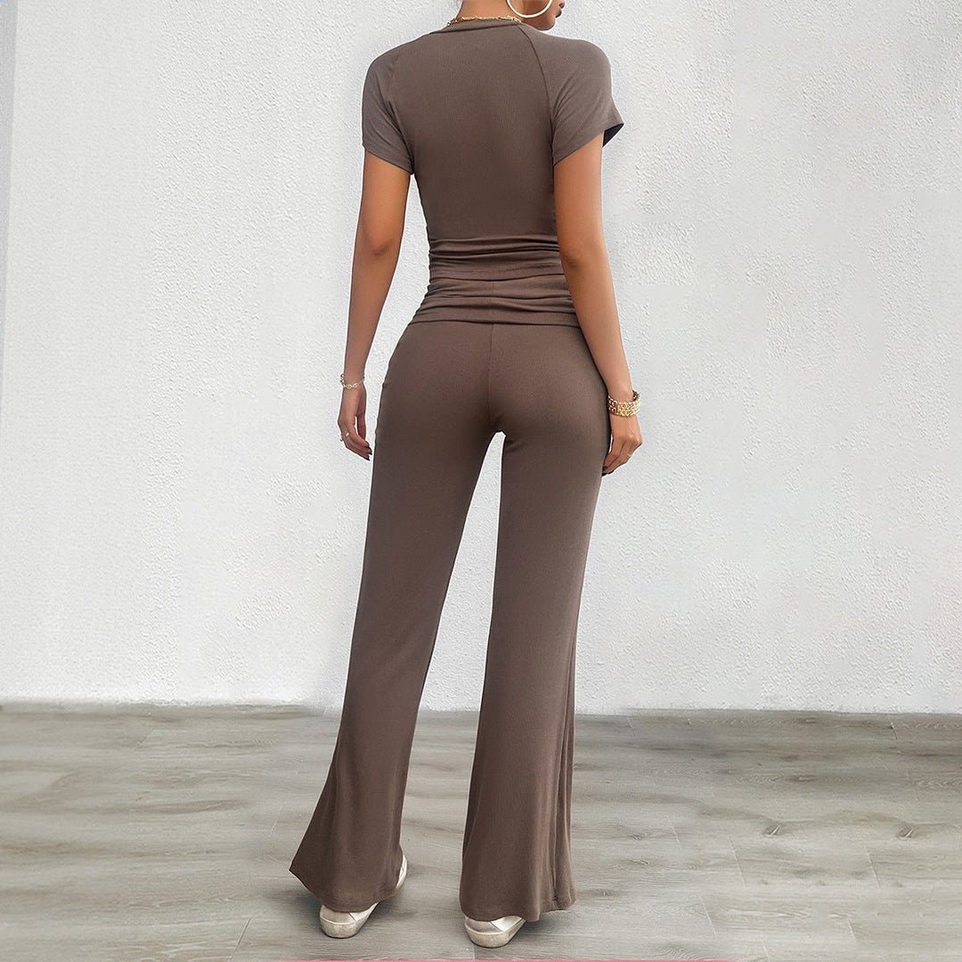 Damen Freizeit-Loungewear-Set mit cropped Oberteil und weiter Hose W&W Mode