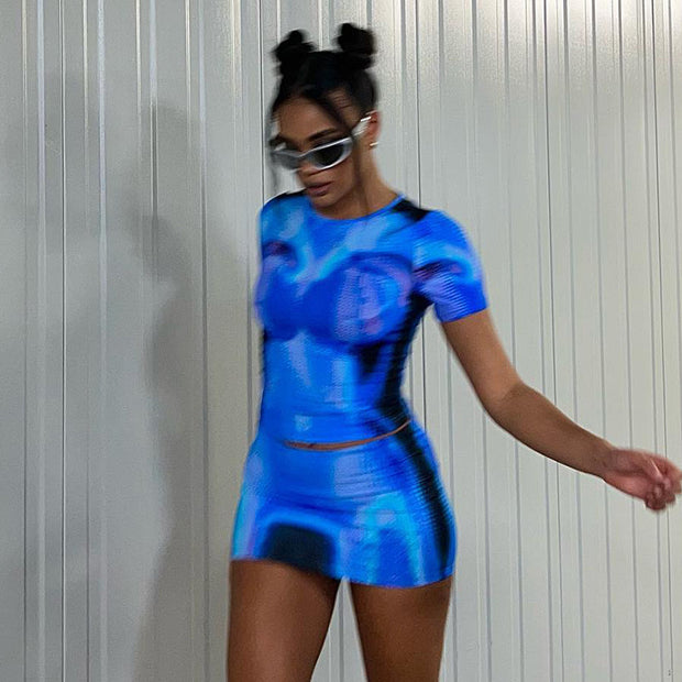 Damen auffälliges Crop-Top und Minirock Set WW