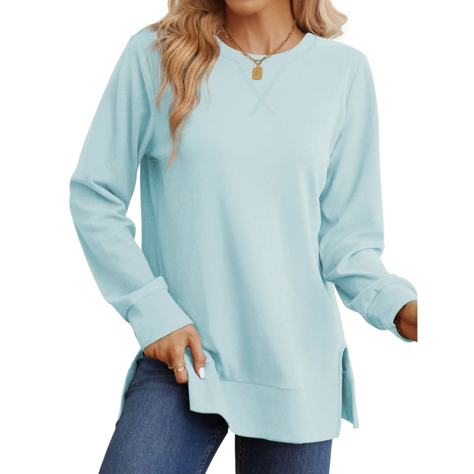 Damen Bequemer Langarm-Sweater mit Seitenschlitzen WW