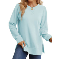 Damen Bequemer Langarm-Sweater mit Seitenschlitzen WW