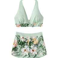 Damen Sportliches Bikini-Set mit geflochtenem Oberteil und gemusterter Shorts WW