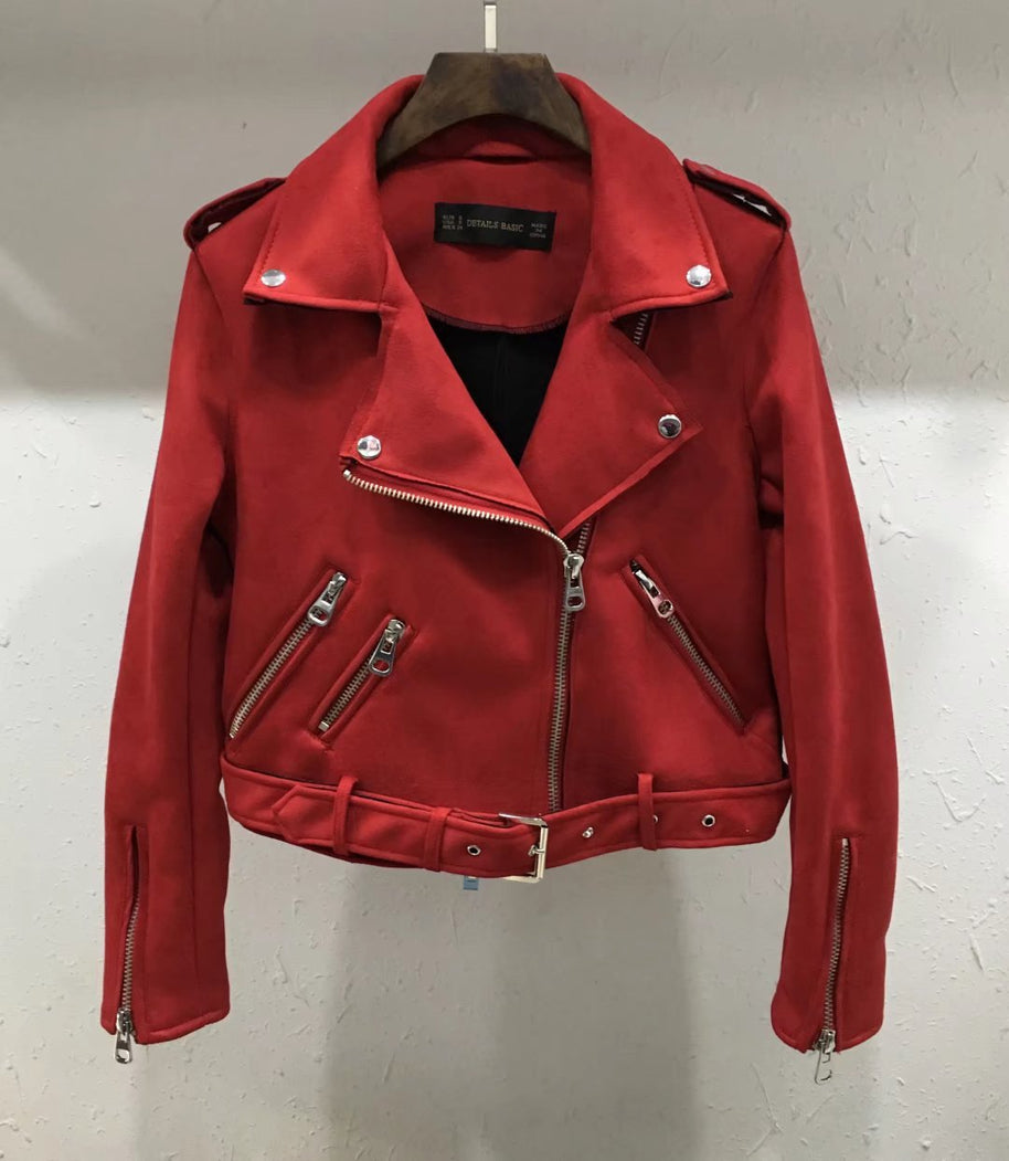 Damen Bikerjacke aus hochwertigem Wildlederimitat mit asymmetrischem Reißverschluss WW