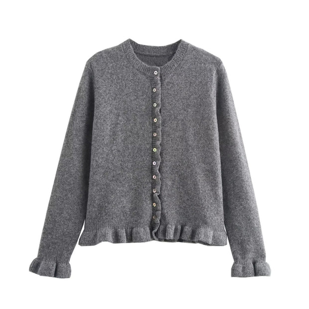 Femme Rüschensaum Knopfleiste Cardigan WW