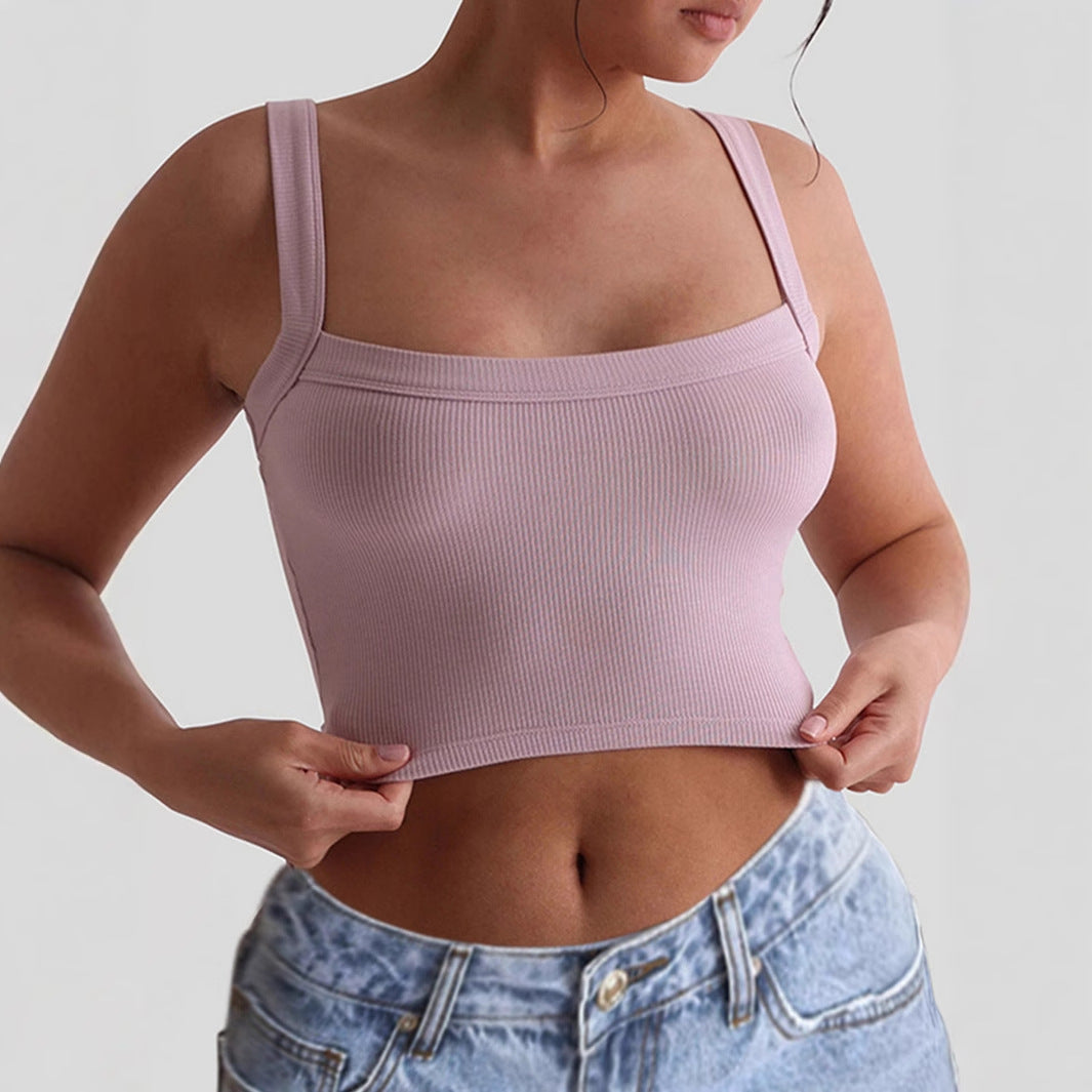 Damen figurbetontes Crop-Top mit breiten Trägern und Rippstruktur W&W Mode