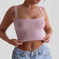 Damen figurbetontes Crop-Top mit breiten Trägern und Rippstruktur WW