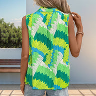 Damen ärmelloses Blusenshirt mit modernem Knotendesign und lebhaftem Muster WW